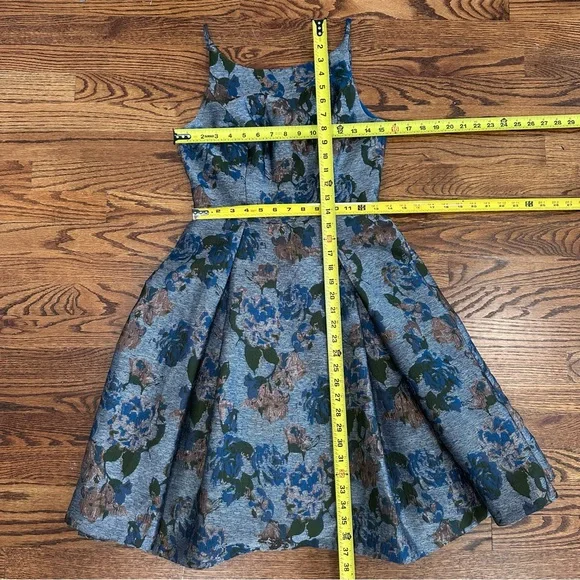 Gal Meets Glam Blue Dark Rose Gold Pleated Spaghetti Strap Cocktail Dress Size 0 - Picture 10 of 12